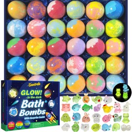 Bath Bombs for Kids with Surprise Inside, 30 Pack Kids Bath Bombs with Toys Glow in The Dark, Child-Safe Colorful Bubble Fizz Bath Ball Gift Set for Easter Egg, Birthday,Christmas