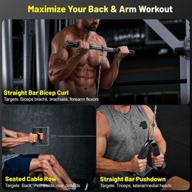Cable Attachments for Gym, LAT Pulldown & Cable Machine Attachment Set: V-Shaped Bar, Rotating Straight Bar, V Rotation Handle, Nylon Tricep Rope, Ankle Straps & Handles, Home Gym