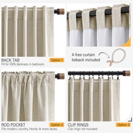 Joywell 100% Blackout Extra Long Linen Curtains 17ft Beige Black Out Curtain 204 Inches Neutral Boho Farmhouse Drapes with Back Tab for Bedroom Living Room Office High Ceiling Window 1 Panel 52x204