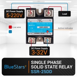 BlueStars 2PCS Solid State Relay SSR-25DD DC to DC Input 3-32VDC Output 5-200VDC 25A Single Phase Semi-Conductor Relay Module - Pack of 2 - Control 3-32V DC Load 5-200V DC