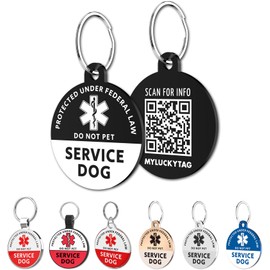 MYLUCKYTAG Service Dog Tag, QR Code Stainless Steel Pet ID Tag Dog Tag, Online Pet Profile, Pet Location Alert Email, Digital Pet Tag, Durable Pet ID, Dog Collar Tag, Engraved Pet Tag