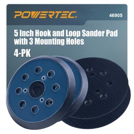 POWERTEC 5 Inch 8 Holes Hook and Loop Sander Pad, 4PK, 5 Inch Backing Plate Replacement for Makita 743081-8 743051-7, DeWalt DW4388, Porter Cable 151281-08, Hitachi 324-209 (46905)