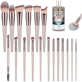 Brochas de Maquillaje 18 Piezas Set, para Maquillaje Profesional Juego de Brochas,automático limpiador eléctrico de brochas