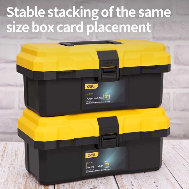 DELI 12 Inch Plastic Tool Box with Handle, Removable Tray,