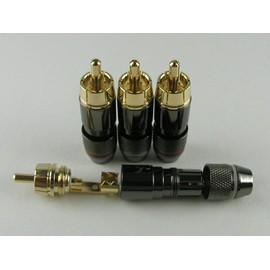 MG-M RCA Plug RCA Connector Pin Plug Solder Self Made Gold Plated B Gun Black 4 Pack