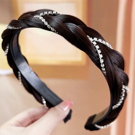 Denlydom Headband 4 Strands Synthetic Hair Plaited Headband Braid Braided With Teeth Hair Band Beauty accessory Stretch Braid Headbands Hairpiece for Women (Dark Brown, Width 0.8 Inch)