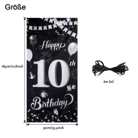 10th Birthday Banner Decoration 10th Birthday Party Black Silver 185 x 90 cm, 10th Birthday Background Banner Happy Birthday Banner for Boys Girls 10th Party Birthday Decoration
