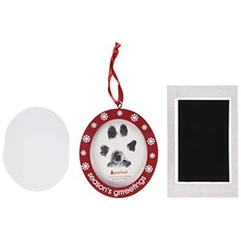 Pearhead Christmas Pawprints Double-Sided Holiday Photo Ornament, Season's Grrreetings Dog or Cat DIY Pawprint Keepsake, Pet Picture Christmas Tree Ornament, With Included Clean-Touch Ink Pad