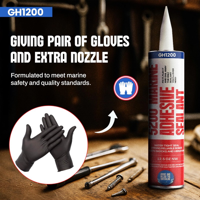 GH1200-5200 Marine Sealant White - 12.5 Oz Smoothly Dispenses Boat