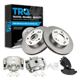 TRQ Front Brake Pad & Rotor Kit Brake Caliper Brake Pads Brake Rotor Semi-Metallic Vented Compatible with 2002-2006 Acura RSX