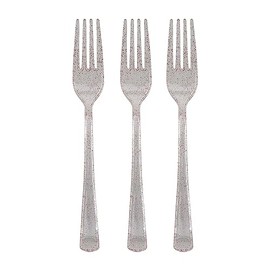 Pink Glitter Plastic Forks 48 Count