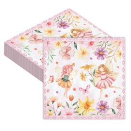 100 Pack Spring Fairy Party Napkins 6.5 x 6.5 Inch Elf Flowers Birthday Dinner Disposable Napkins Cocktail Napkins for Spring Fairy Floral Home Kitchen Tableware Wedding Party Supplies Decorations
