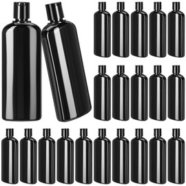 Domensi 24 Pcs Plastic Bottle Squeeze Containers with Disc Cap Travel Bottles Reusable Empty Toiletries Shampoo Containers Refillable Travel bottles for Shampoo Lotions(6.8oz,Pure Black)