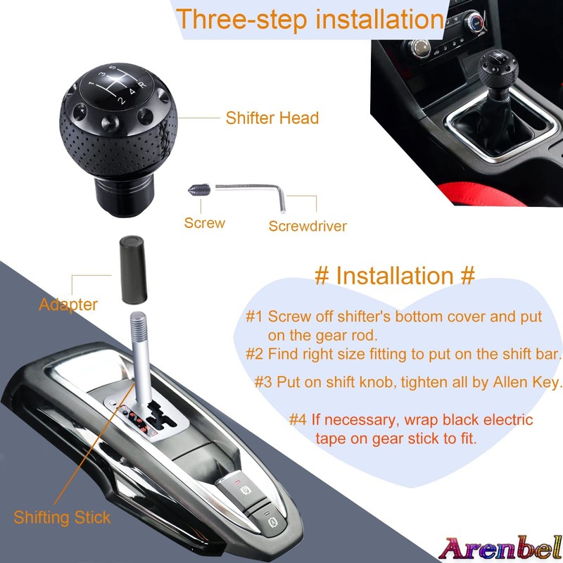 Arenbel 5 Speed Leather Car Shifter Ball Handle Manual Gear