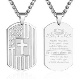 Zocomi Confirmation Gifts for Teen Boys Men Dog Tag Cross Necklace America Flag Pendant Chain Religious Christian Jewelry for Teenage Ages Silver