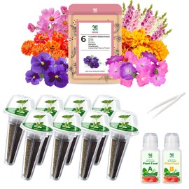 Flower Seed Pod Kit Mix of 6 Different Included Pansy, Cosmos, Zinnia, Marigold, Snapdragon, Cascading Petunia Flower Seed Starter Pod Kit for Hydroponics Growing System with Plant Food, 8-Pod