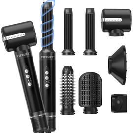 Blow Dryer Brush 7inONE,110000RPM High-Speed Negative Ionic Hair Dryer with Diffuser Concentrator,Curling Iron Hair Straightener Round Brush Blow Out Magic Styler,Volumizing Air Styler (Black Silver)