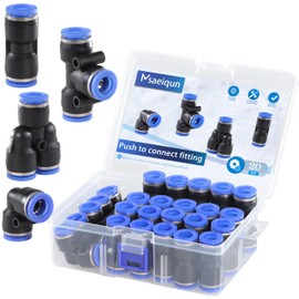 MSAEIQUN 20 Pcs 1/2 Inch od Push to Connect Fittings Kit Air Line Fittings 5 Spliters+5 Elbows+5 tee+5 Straight Air Line Pneumatic Fittings Quick Release Pneumatic Connectors (1/2 20Pcs Blue)