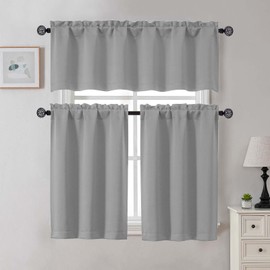 Gwine Silver Grey Valance for Windows, Small Blackout Valance Kitchen Curtains for Bathroom Basement, Modern Rod Pocket Thermal Insulated Window Treatment, 60" Wx14 L, 1 Piece
