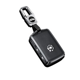 HIBEYO Alloy Leather Texture Car Key Fob Cover with Keychain fits Volvo XC90, XC60, XC40, S60, S90, V60, Polestar 1, T5 - 3 Button Black Smart Remote Car Key Holder