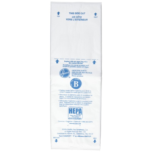 Hoover Paper Bag, Type B Hepa Bulk White Cloth