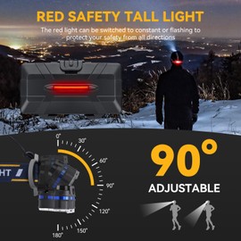 Aigostar Rechargeable Headlamp 6500K 600Lumen Head Light,Waterproof Bright SOS Flashing Long-Lasting Outdoor Pivoting Head Lamp for Camping Hiking Running Fishing Cycling Miner Construction Emergency