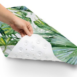 Azppsad Green Bathtub Mat Non Slip, 40x16 inch Bath and Shower Safety Mats, Watercolor Tropical Leaves Tub Mat for Bathroom, Tub Shower Mat with Drain Holes and Suction Cups