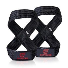 GYM CORE Figure 8 Lifting Wrist Straps - Durable and Comfortable Fitness Equipment Wrist Support Wraps for Men and Women - Breathable Padded Gym Equipment for Weightlifting, and Training, All Black