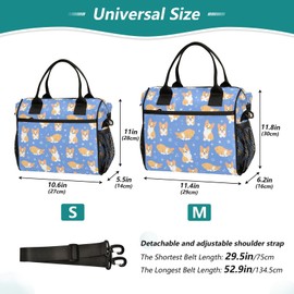 Qdoepfl Kawaii Corgi Lunch Bag Reusable Lunch Box for Men Women Adults, Insulated Cooler Tote Bag Container with Adjustable Shoulder Strap for Travel Office Picnic Hiking Beach Medium