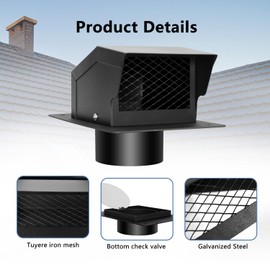 LTSEAME 4 Inch Roof Vent Kit, Removable Roof Vent, Bathroom Exhaust Roof Vent for Dryer, 4 Inch Galvanized Steel with Damper,5FT Aluminum Ducting and Duct Clamps (4IN)