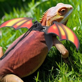 HJZHII Bearded Dragon Leash Harness, 3 Size Leather Bearded Dragon Harness Leash with Dragons Wing Adjustable Small Medium Lizard Leashs Soft Safety Walking Accessories for Geckos Reptiles