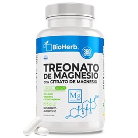 BioHerb® | L-Treonato de Magnesio + Citrato de Magnesio Al 12% Mag Elemental de Maxima Absorcion con 360 Cápsulas (Para 360 Días) Memoria, Enfoque y C