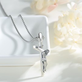 PCTJYFU Crucifix Cross Necklace 925 Sterling Silver Jesus Crucifix Pendant Necklace Religious Jewelry for Women Men