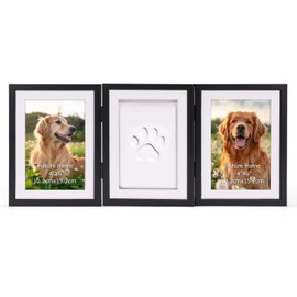 EXYGLO Pet Pawprint with Clay Imprint Kit, 4x6 Picture Frame and Paw Print Kit for Dogs or Cats Memorial, Wooden Memorial Frame with Letter & Number Stamp, DIY Pawprint Keepsake Gift for Pet Lovers, B