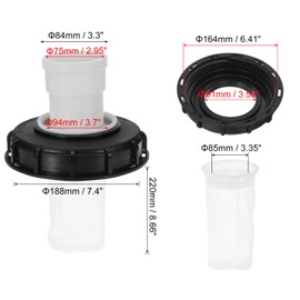 sourcing map 163mm IBC Lid Filter Cover, Straight Plastic IBC Tote Hose Adapter 1000L Rainwater Tank Container with Washable Nylon Filter for 275 Gallon Water Tanks, Black/White