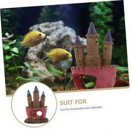 iplusmile 2pcs Castle Fish Tank Resin Decoration Aquarium Landscape Ornament for Freshwater and Tanks Unique Hideaway Cave for Betta and Shrimp Lifelike Tree Resin Craft