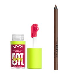 NYX Professional Makeup Combo: Delineador de labios Line Loud Lip Liner, Tono Rebel Kind + Brillo labial efecto jugoso Fat Oil Lip Drip Gloss, Tono News Feed - 2 piezas