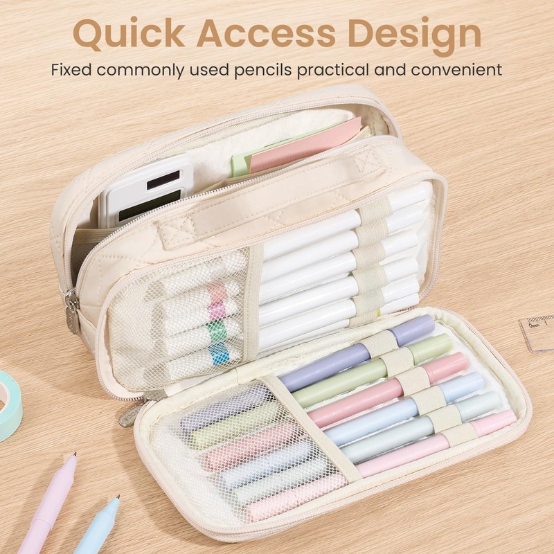 Sooez Large Pencil Case, Pencil Pouch with Handle, Pen Bag