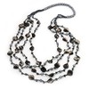 Avalaya Long Multistrand Black Shell & Simulated Pearl Necklace -