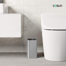 Cesun Small Bathroom Trash Can 2.1 Gallon Wastebasket, Modern Metal Garbage Can Office Waste Basket, Silver Stainless Steel Trash Bin for Bedroom, Home Office, Toilet, rv, Near Desk, Under Sink.