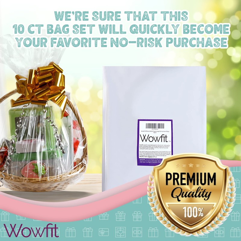 Wowfit Cello Clear Bags, 10 CT 30x40 inches - Durable