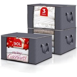 Lux-Living Kleideraufbewahrungstaschen, 90 Liter, großes Fassungsvermögen, mit Reißverschluss und transparentem Fenster, dicker Stoff mit robusten Griffen, Aufbewahrungsbeutel aus Vliesstoff