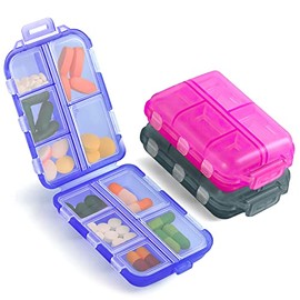 Pastillero de Viaje, 3 Piezas Pastillero Portátil con 10 compartimentos, Organizador de Pastillas para Vitaminas, Suplementos, Medicamentos