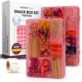 Large Kids Snack Box Containers Set of 2 -100 Labels, BPA-Free, Adjustable Compartments, Dishwasher Safe, Reusable Tray, Food Grade, Meal Prep Container, PARENT TESTED PARENT APPROVED AWARD (Pink)