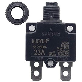 KUOYUH USA 23 Amp 88 Series Quick Connect Terminals Push-to-Reset Thermal Circuit Breaker with Transparent Waterproof Button Dust Cover (1-Pack)