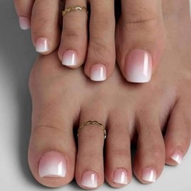 Press On Toenails 24 pcs Short Square Glossy French Fake Toenails Pure Acrylic Full Cover Summer Pink White Gradient for Women Girls Salon Home DIY Detachable Nail Art Deco