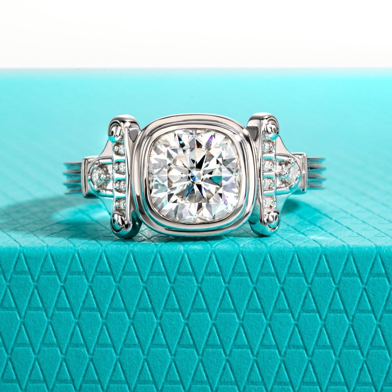 AnuClub Cushion Cut Moissanite Ring 2.054cttw D Color VVS1 925