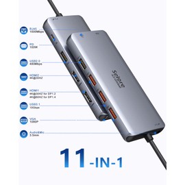 USB C Docking Station Dual HDMI 11 in 1 USB C Hub Multiport Adapter Dual Monitor Dock Laptop Docking Station with 2 HDMI+VGA RJ45 Ethernet USB 3.1/2.0 100W PD for MacBook, Dell, Surface
