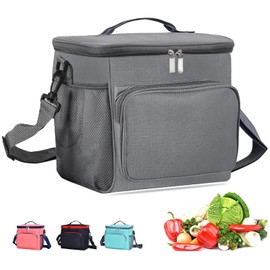 BOCHION Insulated Lunch Bag, 10L large Cool Bags Lunch Box for Women Men, Thermal Lunch Cooler Bag with Adjustable Shoulder Strap for Adults Kids, Leakproof Tote Bags for Work/School/Picnic (Grey)