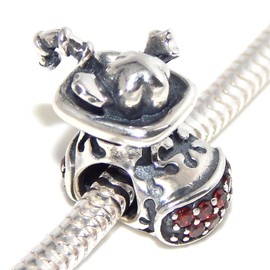 ICYROSE Solid 925 Sterling Silver Filled Christmas Stocking with Red Crystals Charm Bead for European Snake Chain Bracelets